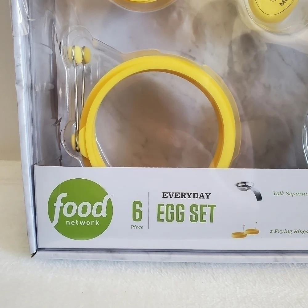 FOOD Network 6 Piece Egg Set Yolk Separator Egg Poachers Frying Rings Timer NIB